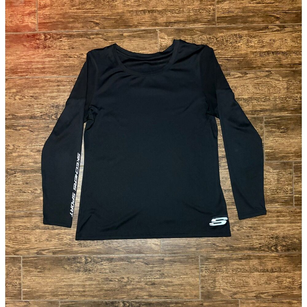 Skechers Sport Black Long Sleeve Workout Top with Mesh Shoulders - L